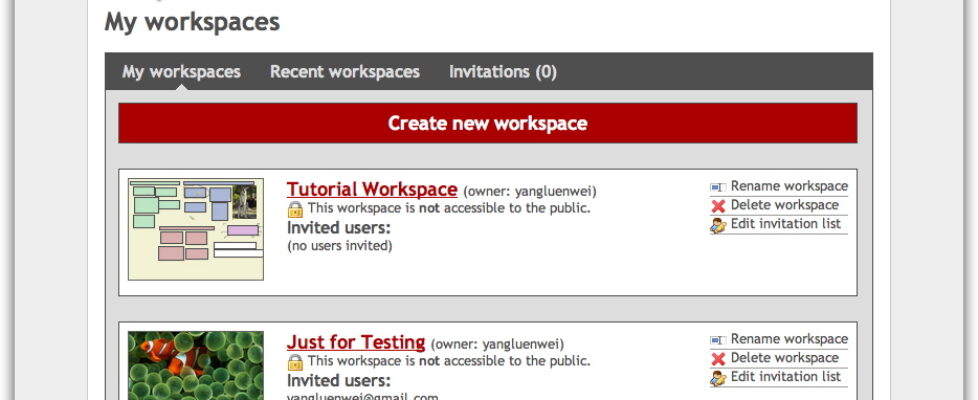 登入之後便可以進入到"My Workspaces"的畫面