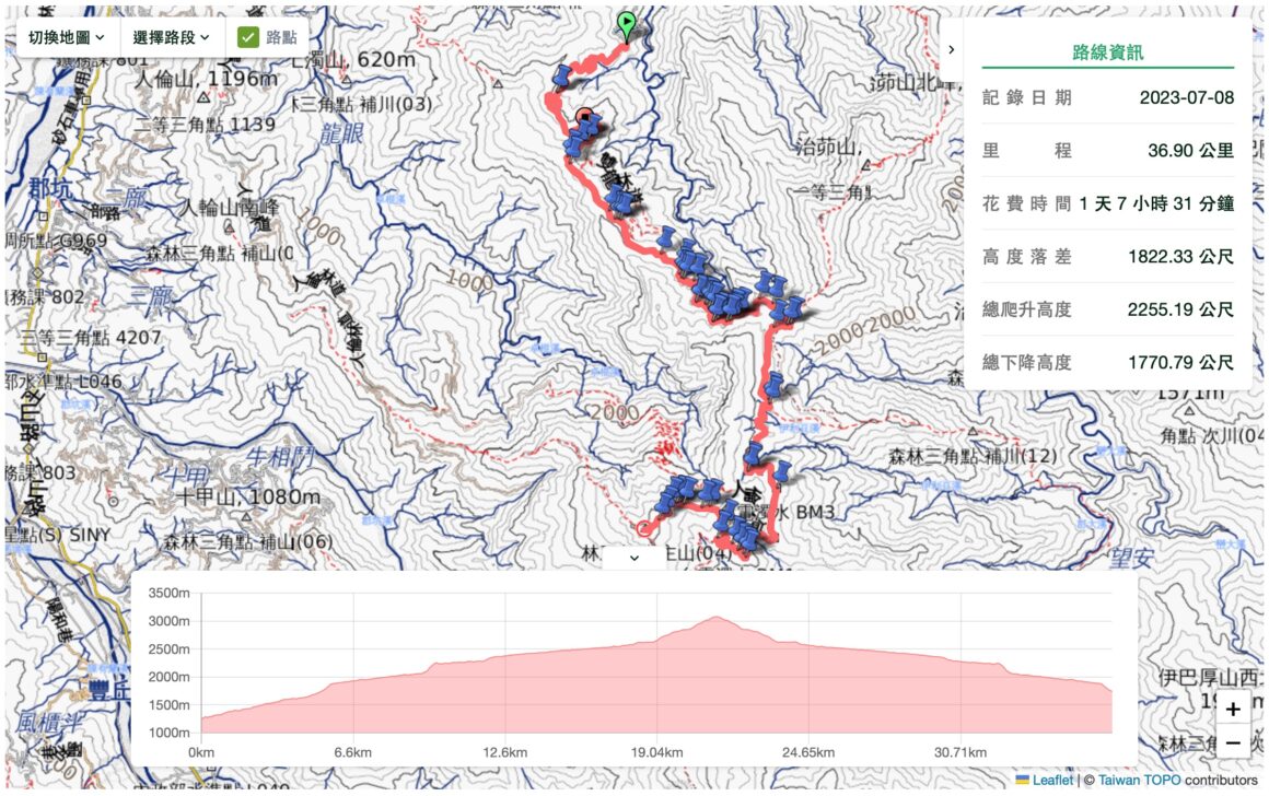 路線地圖GPX：雙龍林道-鑾安堂-西鑾大山